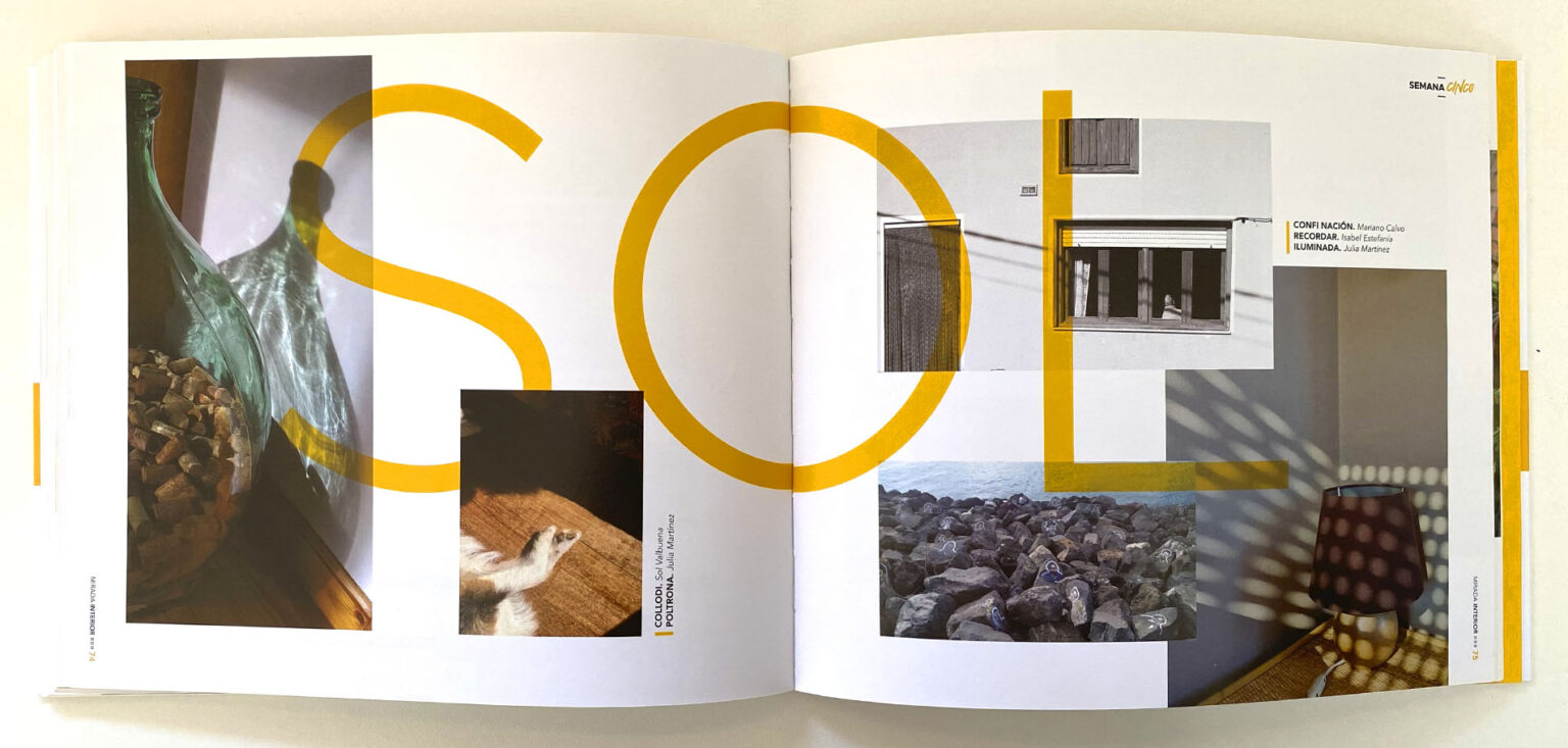 Diseño editorial de un catálogo con maquetación creativa, fotografía y composición tipográfica realizado para un proyecto de diseño gráfico.